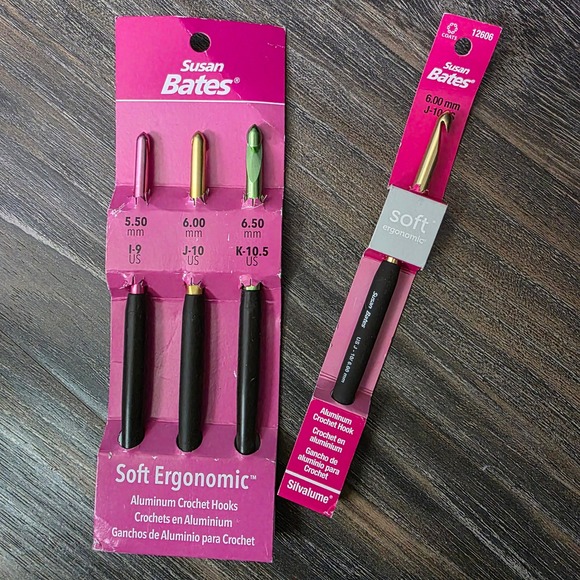 Susan Bates Other - Susan Bates Soft Ergonomic Aluminum Crochet Hook Set 4pc I-9 2xJ-10 K-10.5